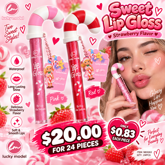 24PCS DISPLAY LUCKY MODEL CANDY CANE LIPGLOSS ML8262