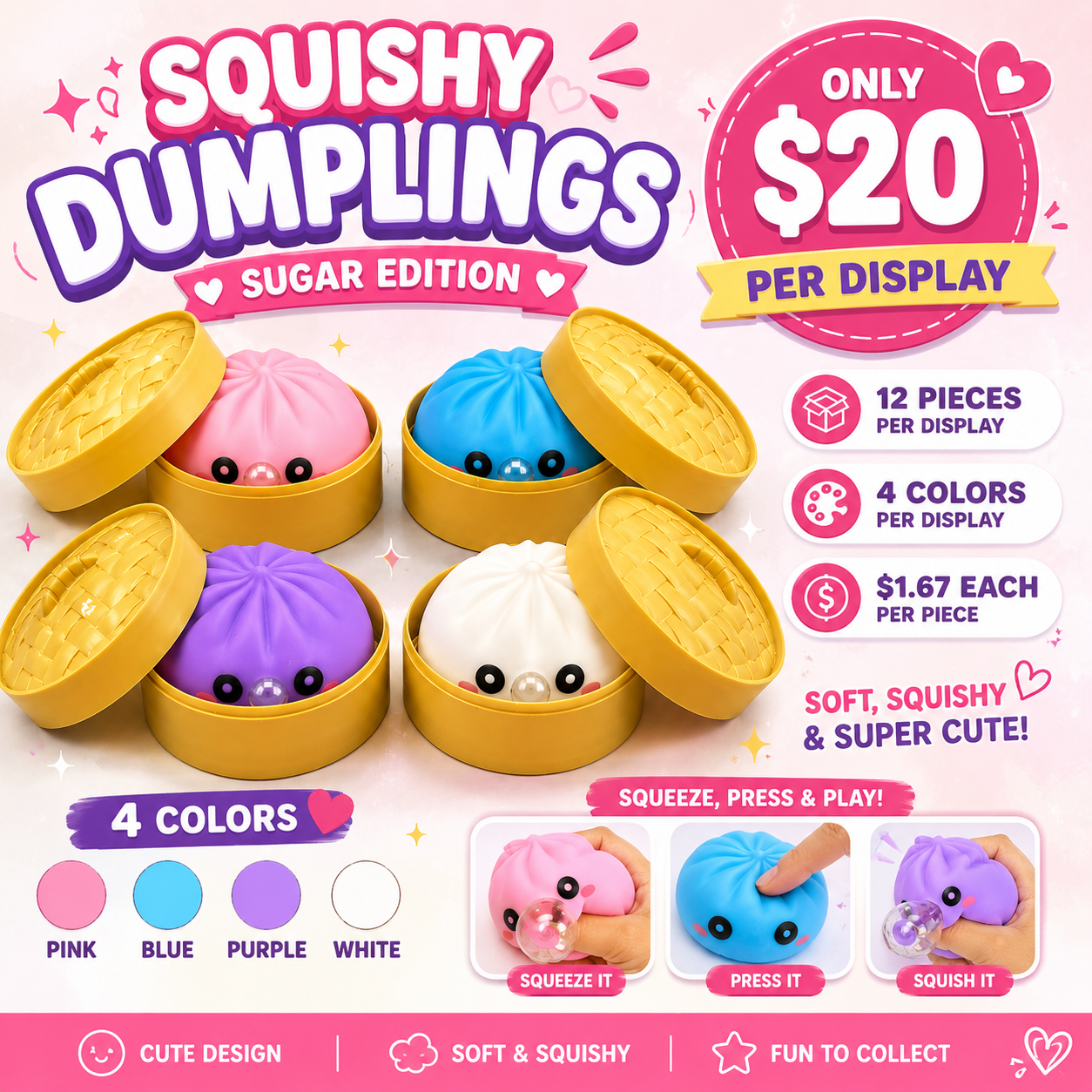 12PCS DISPLAY MYSTERY BUBBLE POP OUT DUMPLING