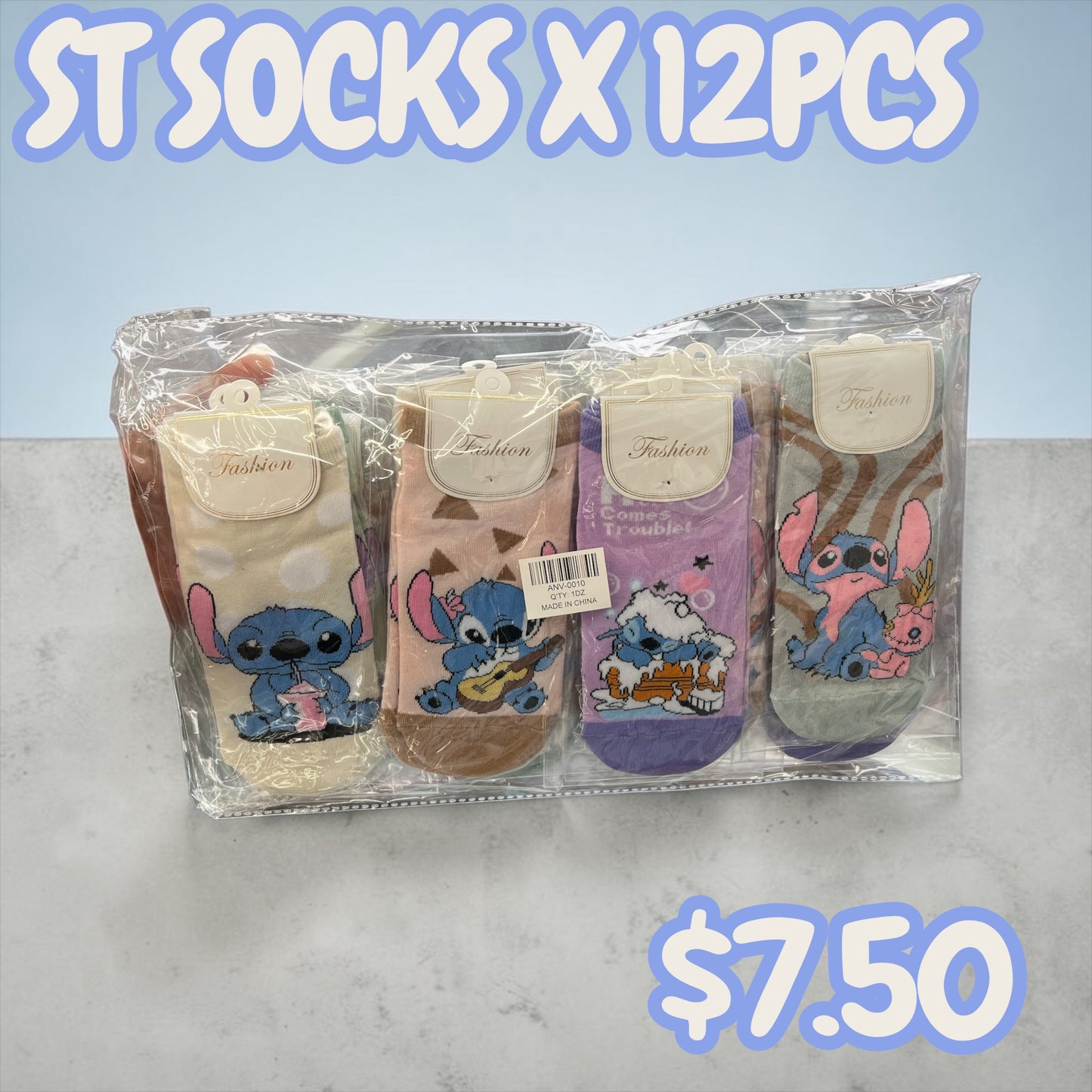 12PCS PACK CUTE SOCKS BLUE GUY ANV-0010