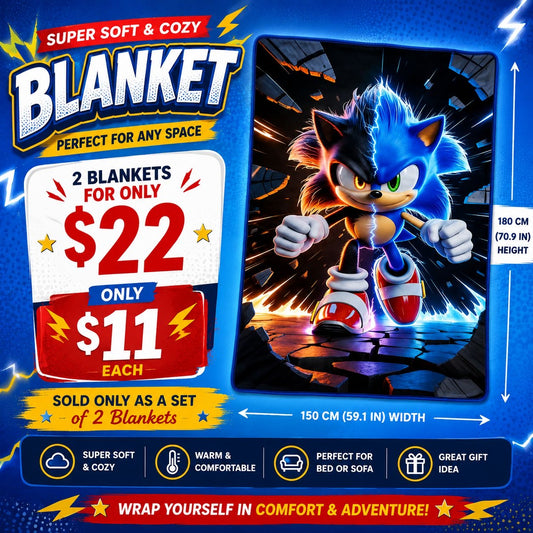 2PCS BLUE SPEED HEDGEHOG  BLANKET