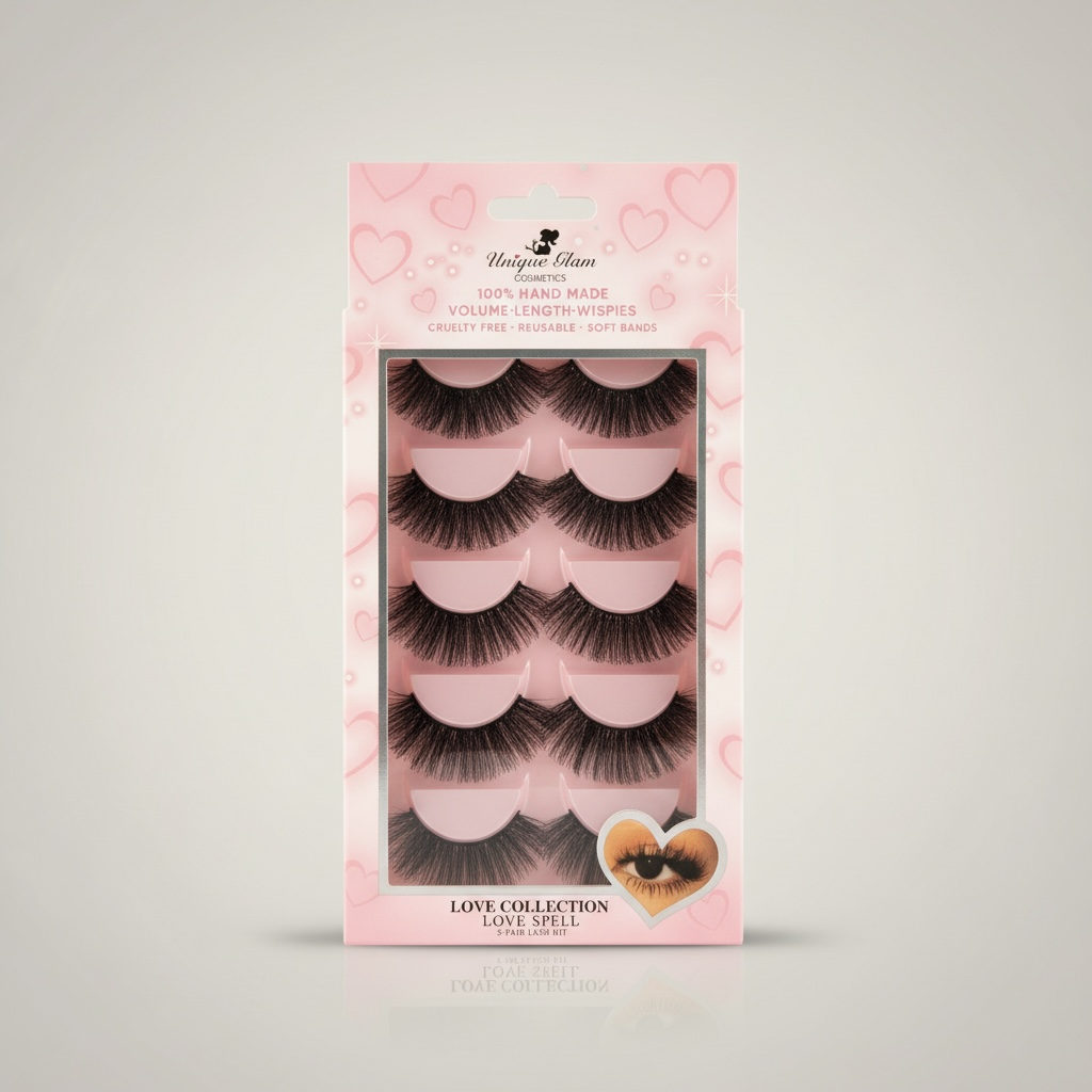 3PCS UNIQUE GLAM COSMETICS LOVE SPELL LOVE COLLECTION 5 PAIR LASHES