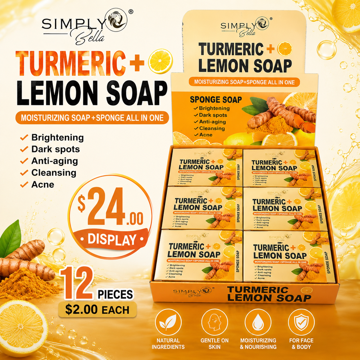 SIMPLY BELLA TURMERIC + LEMON SPONGE SOAP SIM016