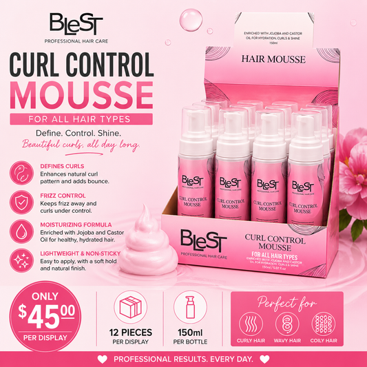 12PCS DISPLAY BLEST CURL CONTROL HAIR MOUSSE WITH JOJOBA AND CASTOR OIL HM-790
