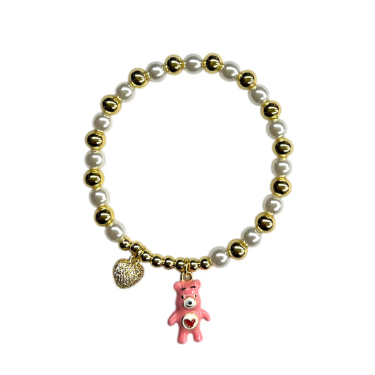 ORO LAMINADO PINK MOOD BEAR CHARM BRACELET