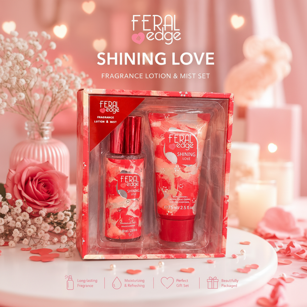 2 PCS RED FERAL EDGE FRAGRANCE LOTION & MIST SHINNING LOVE FEF-004S