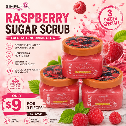 3PCS SIMPLY BELLA RASPBERRY SHEA SUGAR SCRUB SIB1038