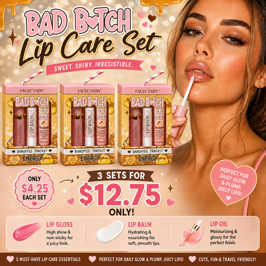 3PCS SET INSPO FACECANDY LIP CARE SET BAD B💗TCH BANOFFEE FANTASY B-003