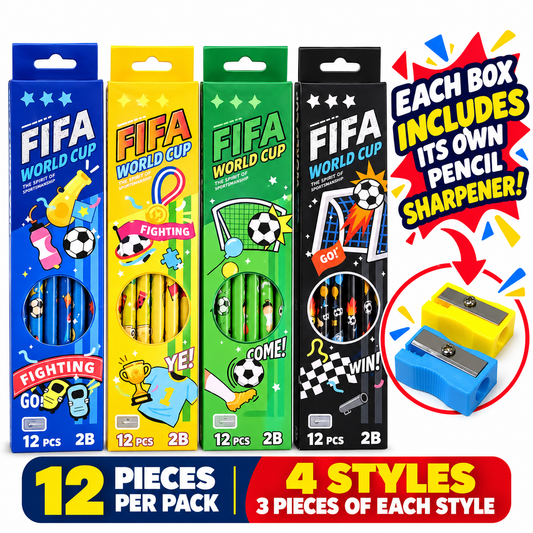 Lápices escolares para niños con diseño de balón de fútbol + sacapuntas