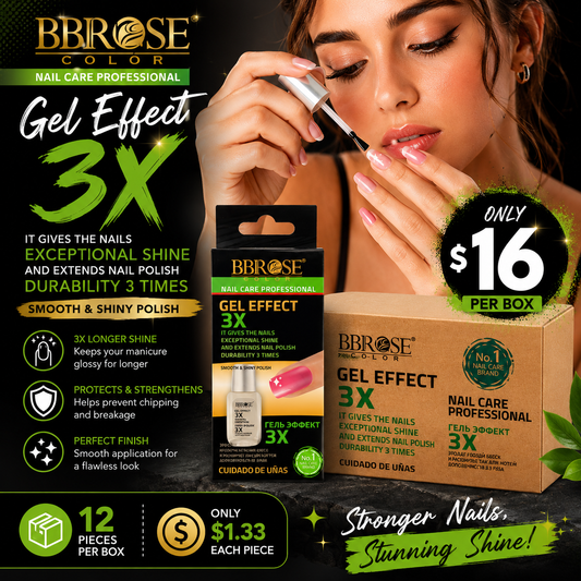 12PCS DISPLAY BBROSE COLOR GEL EFFECT 3X NAIL POLISH TOP COAT NP001-17