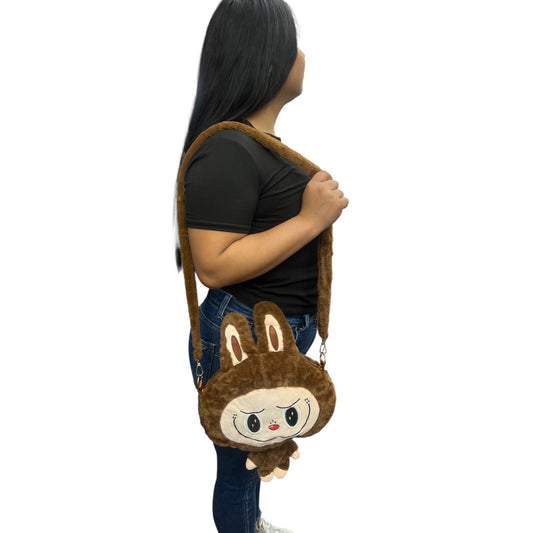 CUTE MONSTER DARK BROWN FUZZY PURSE WITH MUSIC