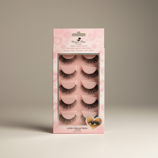 3PCS UNIQUE GLAM COSMETICS XOXO LOVE COLLECTION 5 PAIR LASHES
