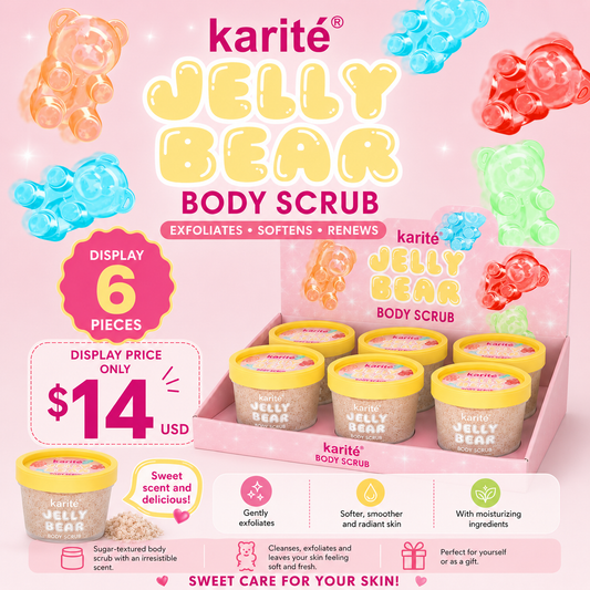 6PCS DISPLAY KARITE SKIN CARE JELLY BEAR  BODY SCRUB 1402-47