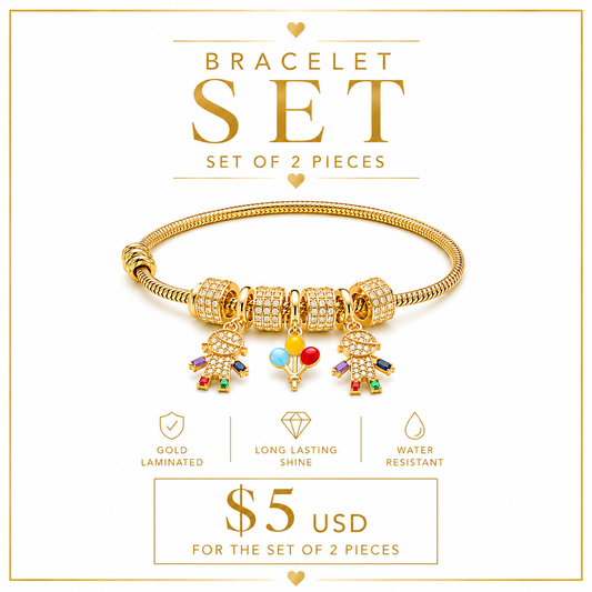 2PCS ORO LAMINADO BETTER TOGETHER KIDS BLING DANGLE  CHARM BRACELET #JB1076