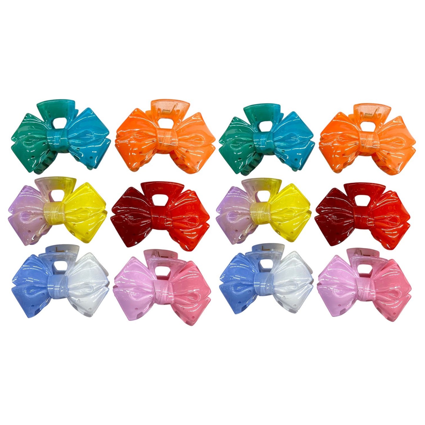 12PCS PACK GLOSSY 2 COLOR HAIR BOW CLIPS 1340