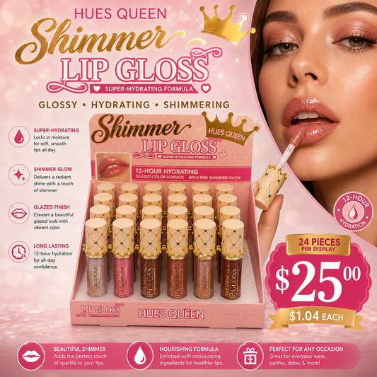 24PCS DISPLAY HUES QUEEN LIPGLOSS GLAZE COLORS HQ0159