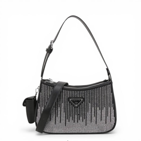 1PCS DARK BLING BLING CROSSBODY WITH MINI POUCH PT2-1313BK