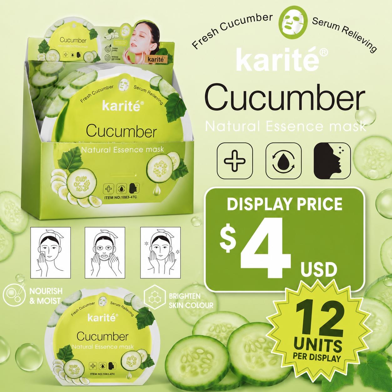 12PCS DISPLAY KARITE CUCUMBER FACE SHEET 1083-47C