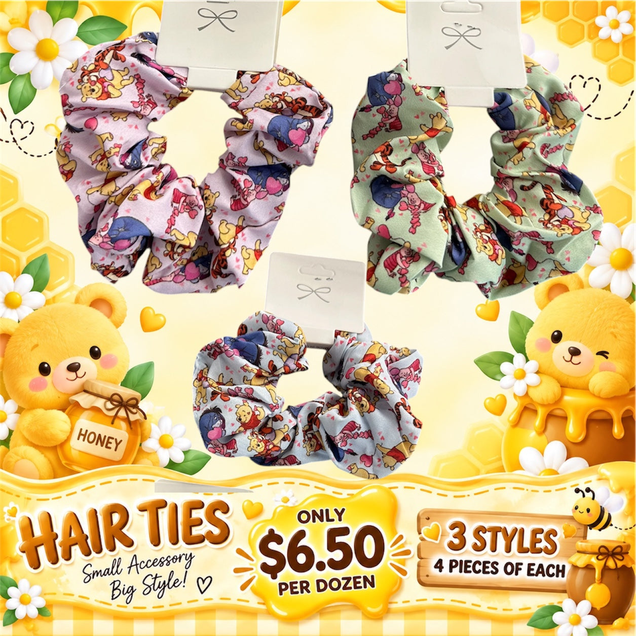 12PCS PACK POOH & FRIENDS HAIR TIES HSC5