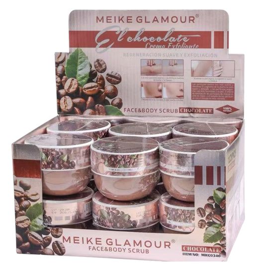 12PCS DISPLAY MEIKE GLAMOUR CHOCOLATE BODY/FACE SCRUB MKG0346
