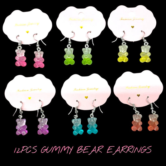 12PCS PACK DANGLE GUMMY BEAR EARRINGS 7660