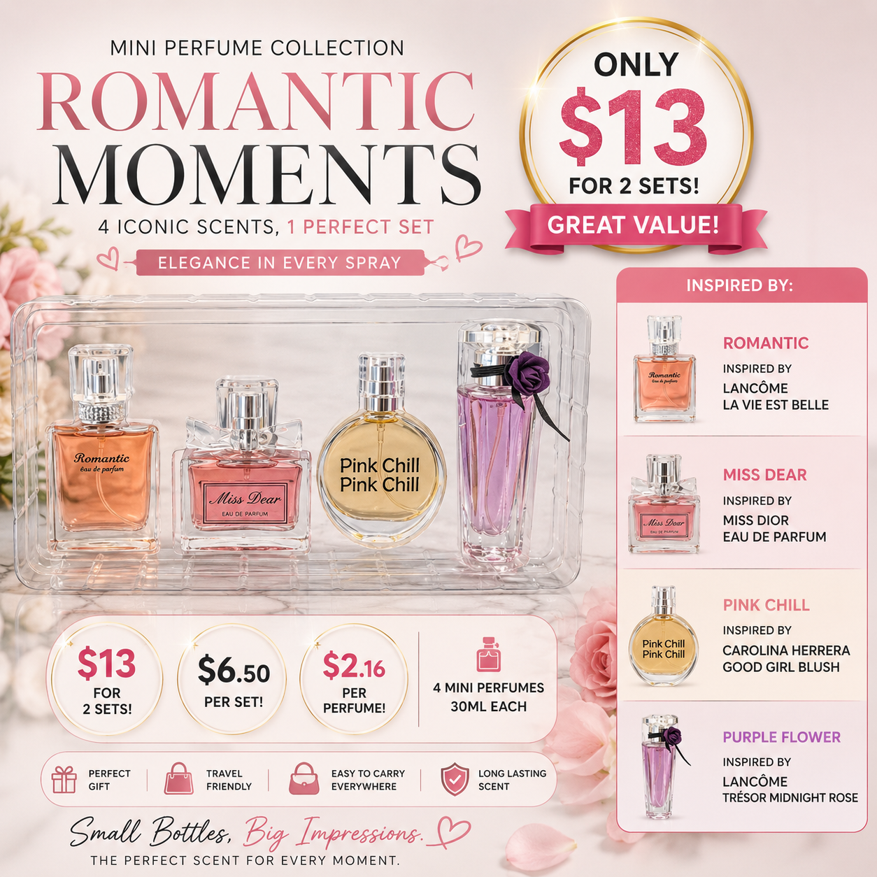 2PCS PINK GIRLY FRAGRANCE 4PCS SET 6220