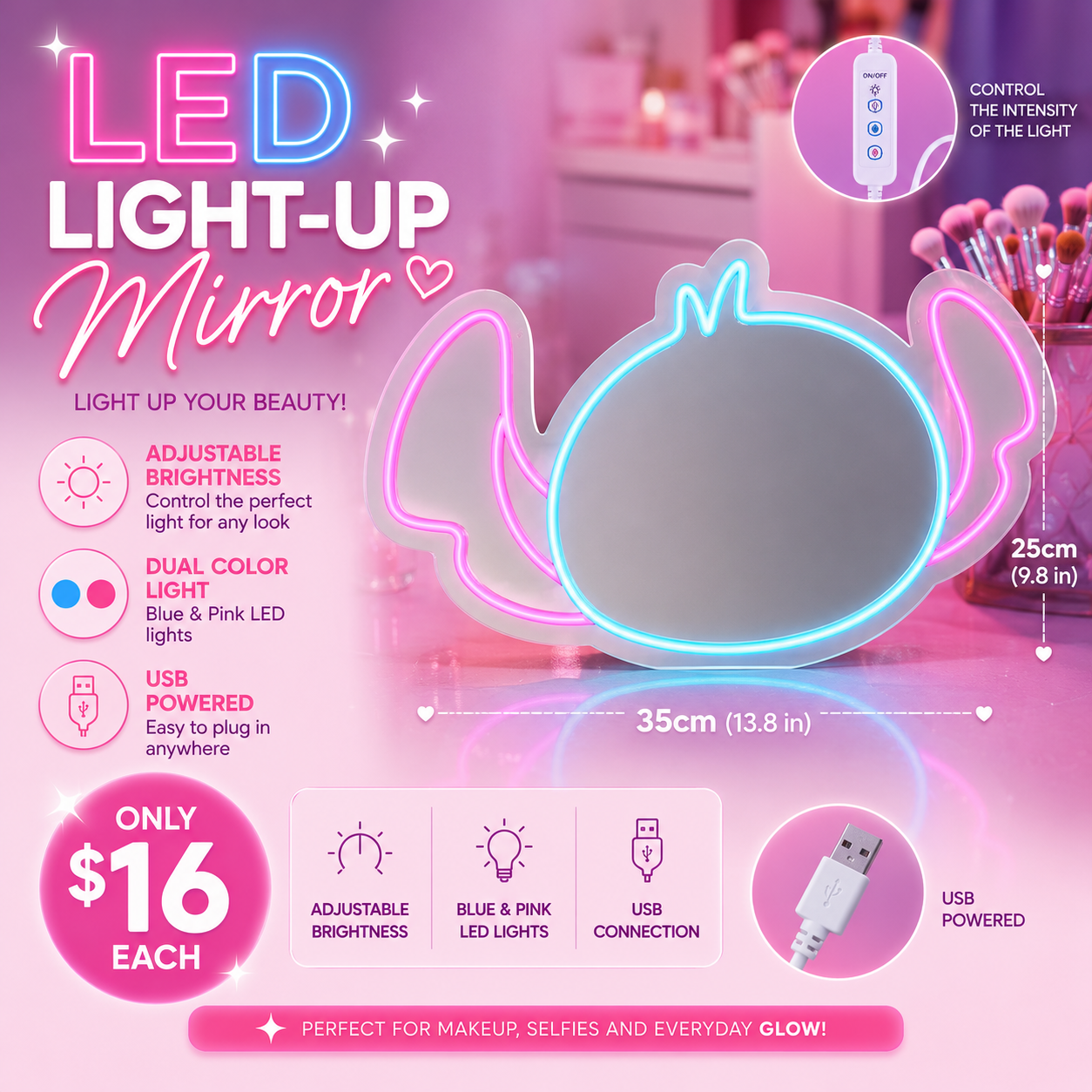 1PCS BLUE GUY CUTE LED MIRROR 0123