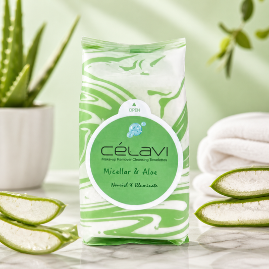 6PCS DISPLAY CELAVI MICELLAR & ALOE MAKE-UP REMOVER CLEANSING TOWELETTES MT028