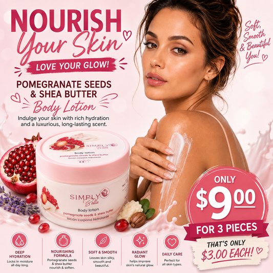 3PCS SIMPLY BELLA POMEGRANATE SEEDS & SHEA BUTTER BODY LOTION SIB1061