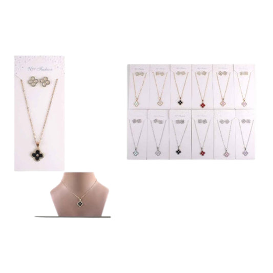 12PCS PACK CLOVER COLORFUL  NECKLACE & EARRING SET MNK 2711