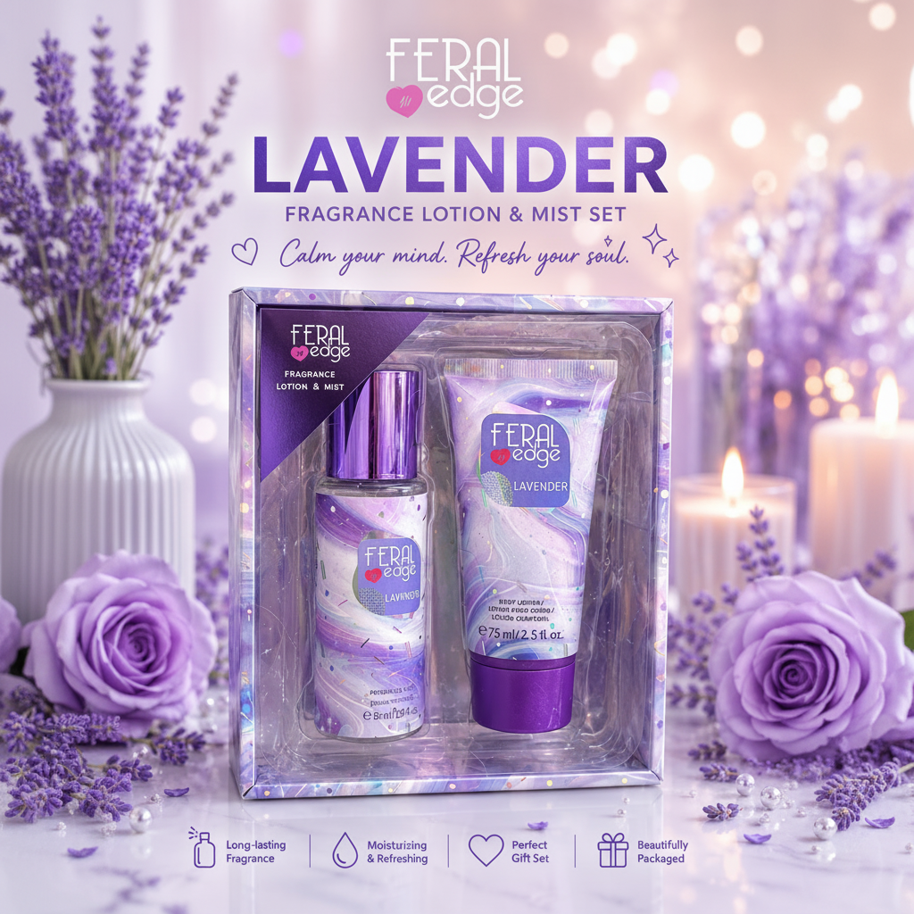 2 PCS PURPLE FERAL EDGE FRAGRANCE LOTION & MIST LAVENDER FEF-002S