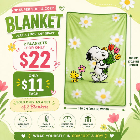 2PCS WHITE DOG & FRIEND GREEN SUMMER BLANKET