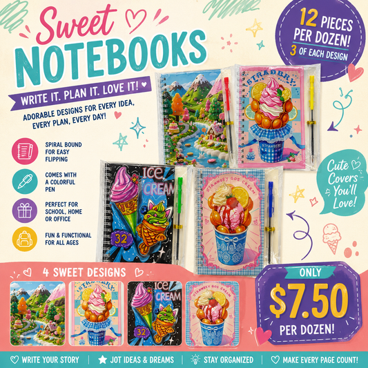12PCS PACK NOTE-BOOK WITH PENS ICE CREAM STYLES ANV-1455