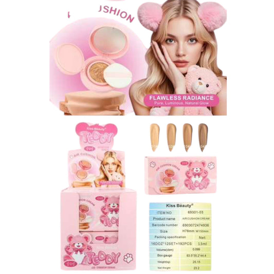 12PCS DISPLAY KISS BEAUTY TEDDY AIR CUSHION BB CREAM 69301-03