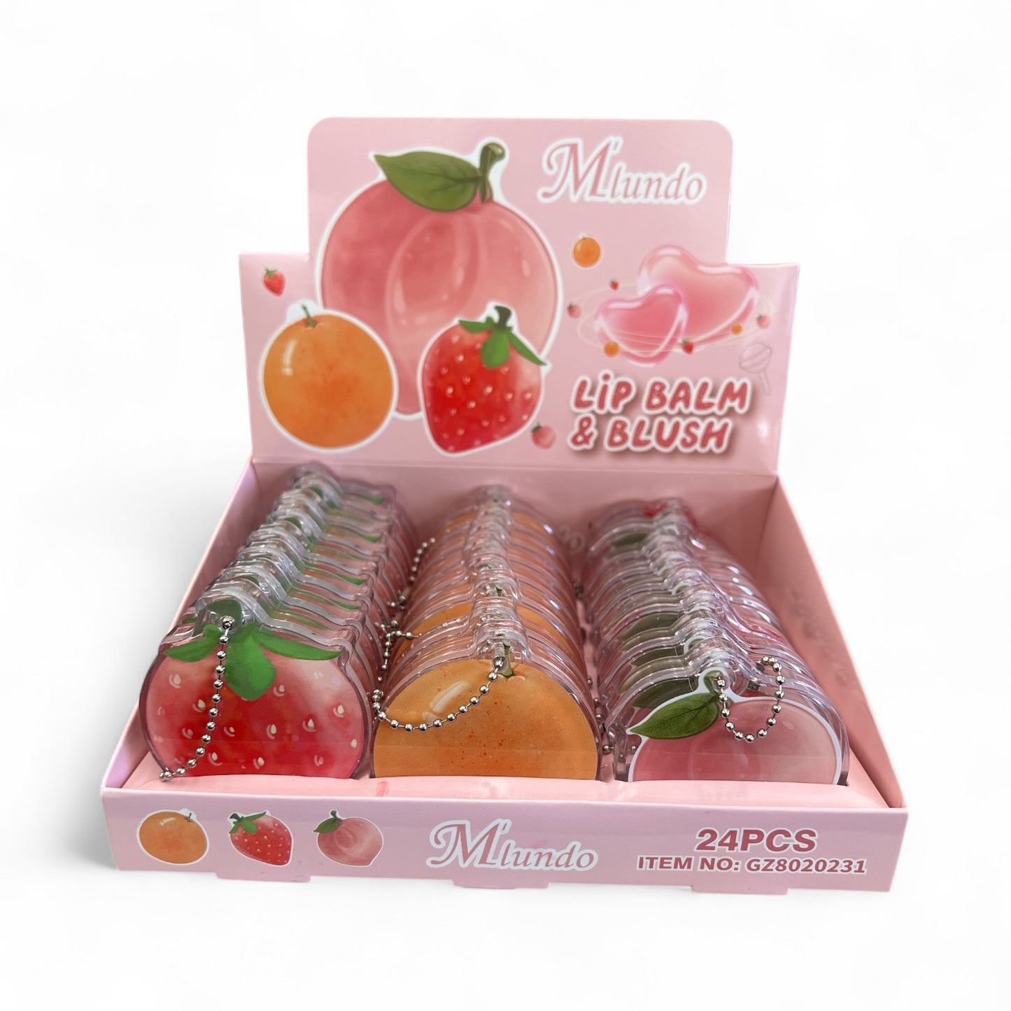 24PCS MIUNDO FRUIT KEYCHAIN LIP BALM & BLUSH GZ8020231￼