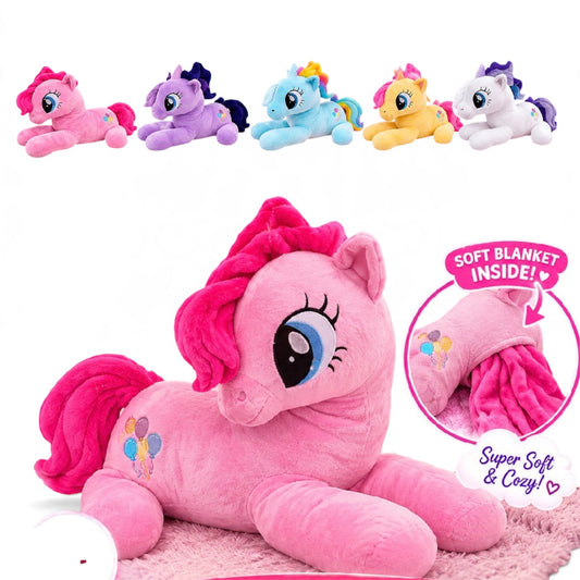 Peluche de unicornio mágico y colorido + manta
