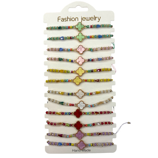 MULTI COLOR CLOVER STRING  BRACELET 12 PCS PACK