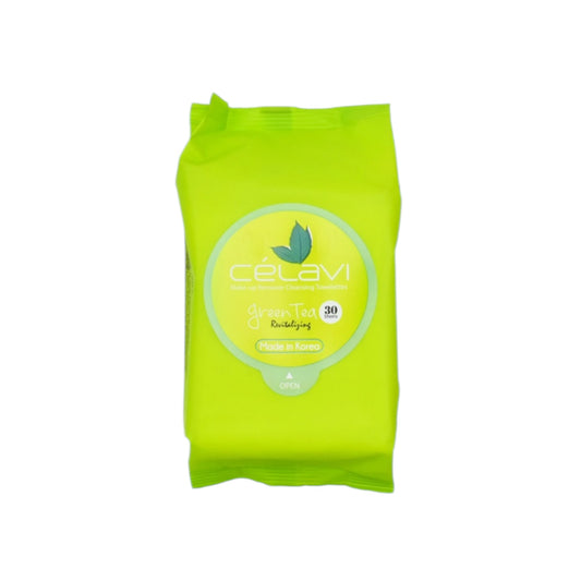 6PCS DISPLAY CELAVI GREEN TEA  MAKE-UP REMOVER CLEANSING TOWELETTES MT003