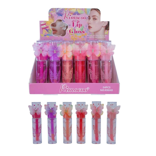 24PCS DISPLAY RIMOCOO BUTTERFLY LIP GLOSS R9040
