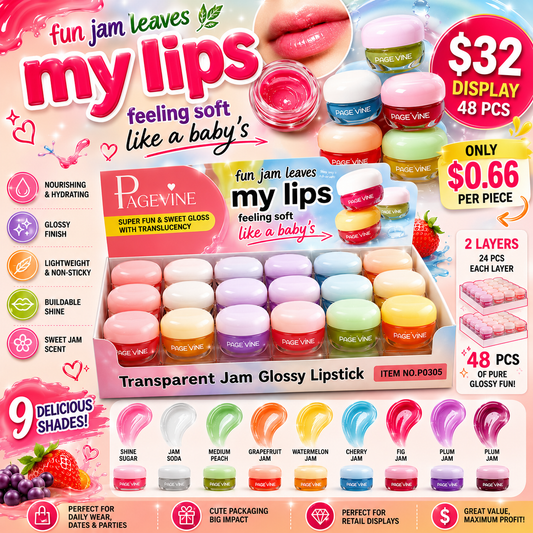 48PCS PAGEVINE TRANSPARENT JAM GLOSSY LIPSTICK P0305