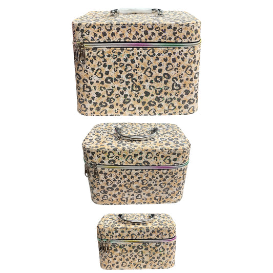 CHEETAH  BEIGE XO’s 3 PCS CARRY ON MAKEUP BOX