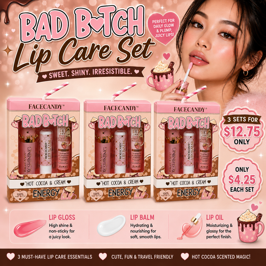 3PCS SET INSPO FACECANDY LIP CARE SET BAD B💗TCH  HOT COCOA & CREAM  B-001