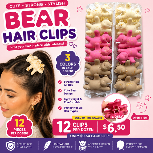 12PCS PACK COLORED SWEET BEARS HAIR CLIPS BHC1