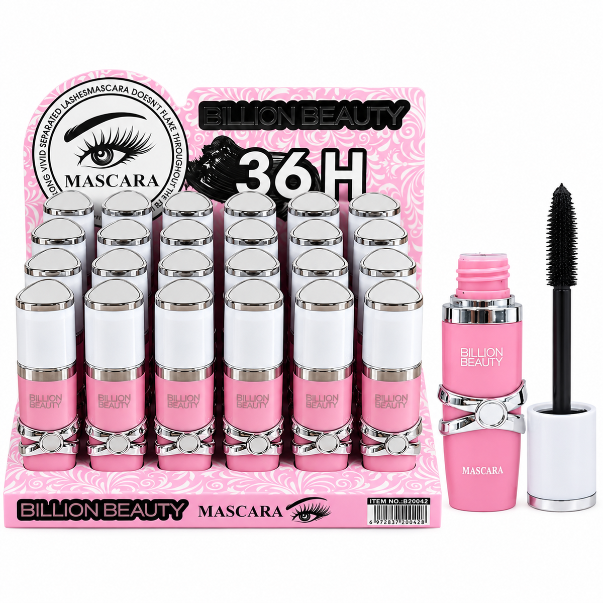 Máscara de pestañas Billion Beauty de larga duración, tono oscuro, 36 horas