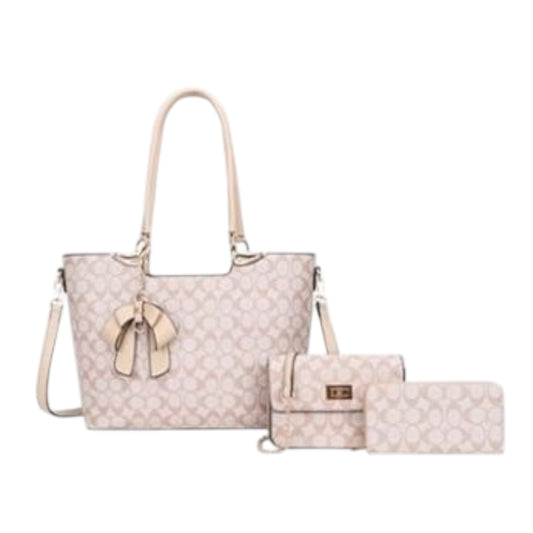 1PCS CREAM C&C BIG TOTE PURSE WITH WALLET XFT-8093-STP