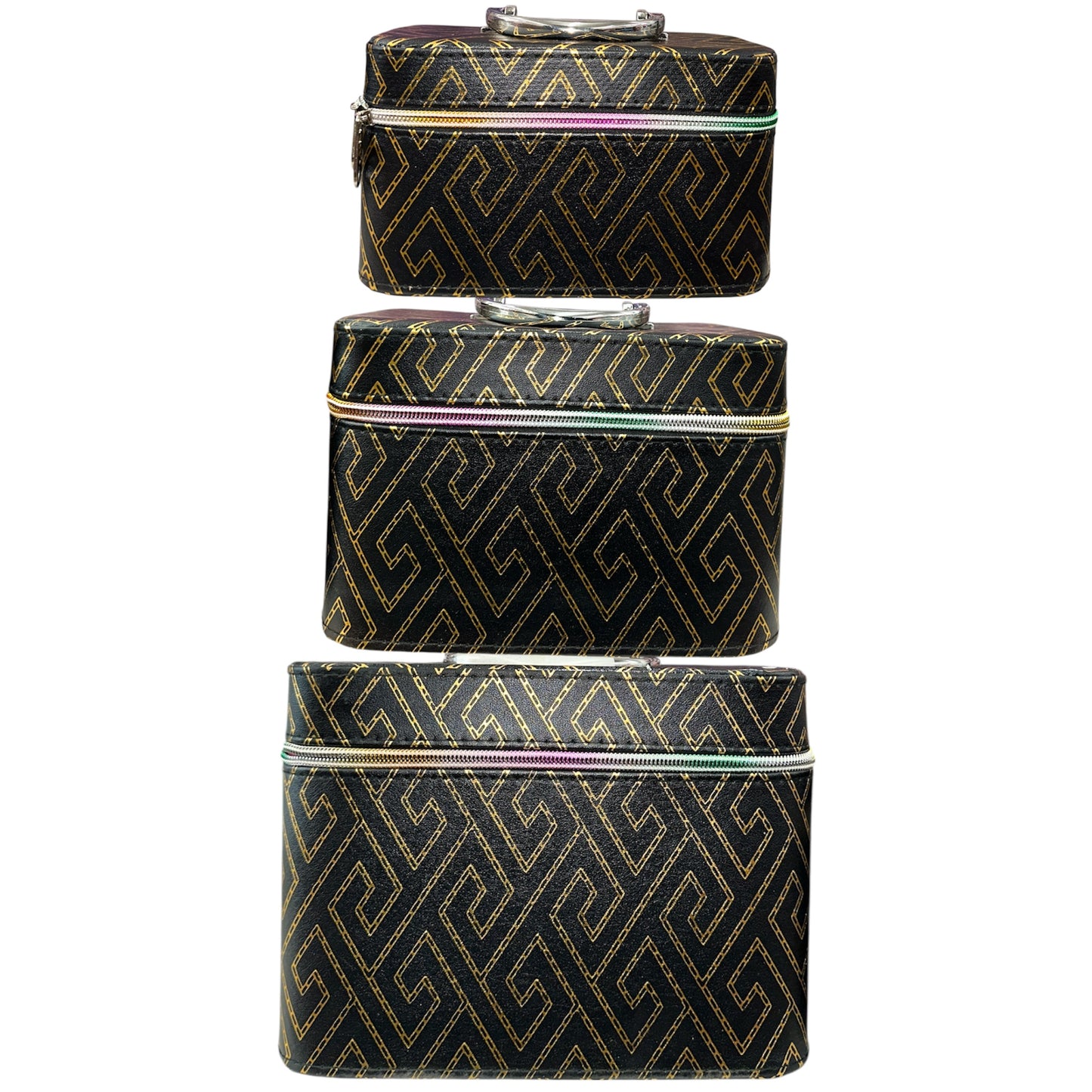 BLACK WITH GOLD 3PCS CARRY ON MAKEUP BOX