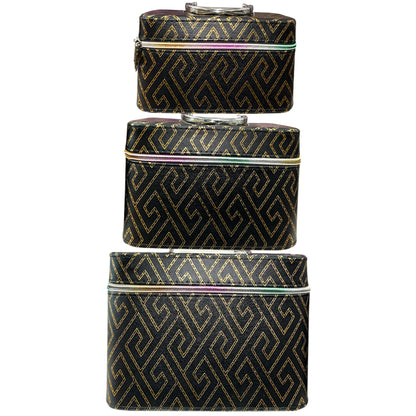 BLACK WITH GOLD 3PCS CARRY ON MAKEUP BOX