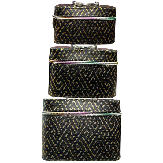BLACK WITH GOLD 3PCS CARRY ON MAKEUP BOX