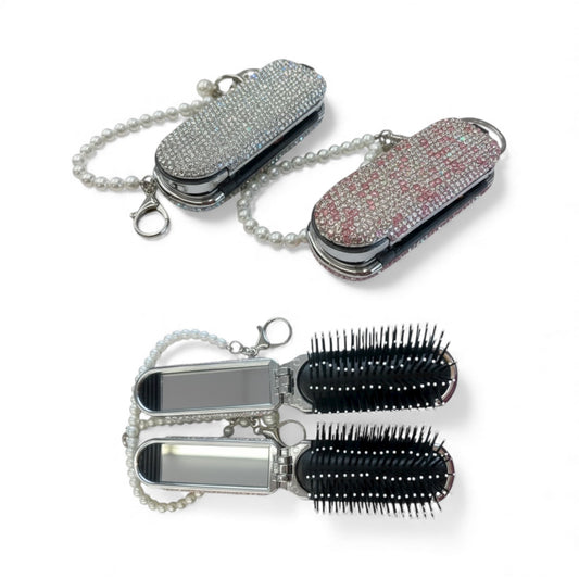 12PCS PACK BLING BLING HAIR COMB + PEARL KEYCHAIN