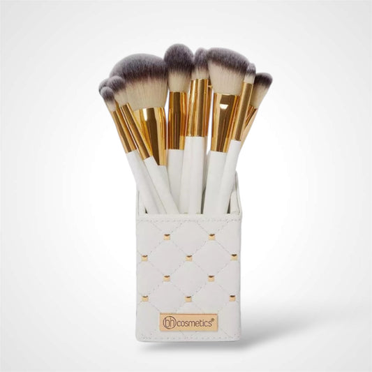 2PCS BH COSMETICS WHITE WITH GOLD STUDS 13PCS BRUSH SET