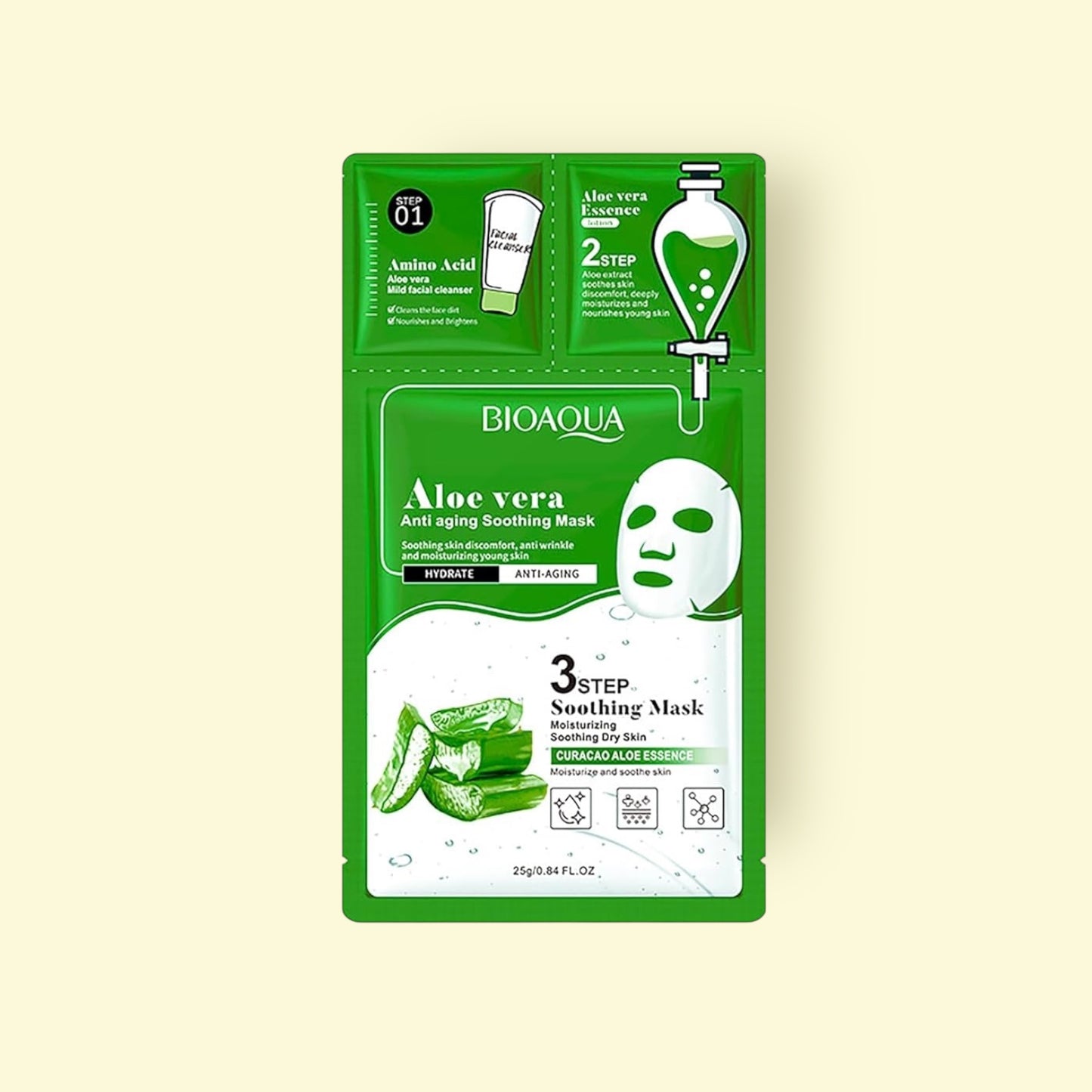 12PCS PACK BIOAQUA ALOE VERA 3 STEP FACIAL MASK 8326